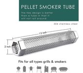 Tubo ahumador de acero inoxidable 304 de 12 pulgadas para barbacoa, para ahumador de pellets de madera, para ahumado en frío y caliente, funciona con parrilla generadora para barbacoa plata