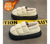 Suela gruesa hogar interior exterior hombres y mujeres parejas invierno hogar cálido pantuflas mullidas tacones altos zapatos de algodón de felpa señoras 36