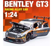 1:Bentley Continental GT3 24 - Coche de juguete de aleación fundido a presión, modelo de coche con sonido y luz, función de deslizamiento y retroceso, regalo para niños negro
