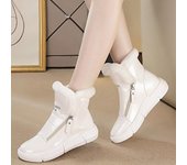 Botas de nieve forradas de piel de invierno para mujer Deportes al aire libre Botas de tobillo de cuero impermeables cálidas Zapatos altos con forro polar cómodos con cremallera para mujer 35