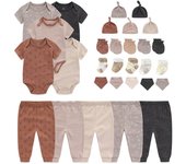 Kiddiezoom 30PCS Conjunto de ropa para recién nacido Mono de manga corta + pantalón + gorro + babero + guantes + calcetines Manoplas superiores para niño y niña Paquete de regalo de luna llena 0-3Months