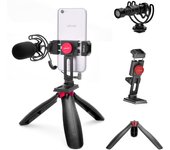 Kit de micrófono para video para teléfono inteligente Viewflex Soporte para micrófono externo Micrófono con orificio para tornillo y mini trípode Grabación de video para vlogs y YouTube negro