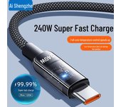 Cable tipo C transparente de carga ultrarrápida de 240 W para teléfonos Huawei, Vivo, OPPO, Xiaomi y Honor. 25 cm soft gel 10A