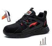 Zapatos de seguridad para el trabajo transpirables para hombre, zapatillas de trabajo protectoras ligeras, botas de seguridad indestructibles antigolpes y antipinchazos 45 rojo