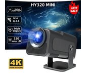 Miniproyector HY320 4K Ultra HD Android 11.0, ligero y portátil, 1280P, 320ANSI, proyección de 180°, nuevo de 2024 with UK Plug negro