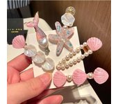 5 horquillas de sirena con perlas, serie océano, para el pelo, con clip, para playa A