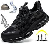 Zapatos de seguridad con botones giratorios para hombre, zapatillas protectoras, puntera de acero, zapatos de trabajo antigolpes, botas indestructibles de moda, seguridad 36 gris