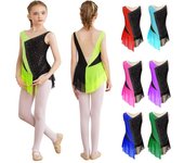 Vestido de leotardo de patinaje artístico para niñas, vestidos sin mangas de malla transparente con diamantes de imitación brillantes para Ballet, danza lírica y gimnasia 7-8 Years