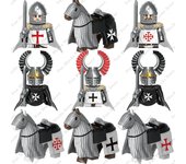Figuras de acción en miniatura de caballeros templarios, soldados romanos militares medievales, caballos de guerra, bloques de construcción, juguetes para niños, muñecas