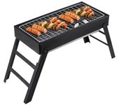 Parrilla de barbacoa portátil plegable de carbón para cocinar al aire libre, fácil de montar y limpiar, parrilla de metal a prueba de óxido para acampar, picnics, fiestas en la playa negro