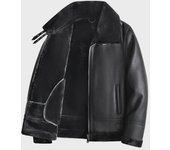Abrigo de piel de cordero para hombre 2024: Chaqueta de cuero con terciopelo grueso para otoño/invierno L negro