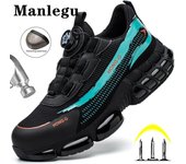 Zapatos de trabajo con botones giratorios para hombre, zapatos con punta de acero, botas de seguridad con cojín de aire, zapatos de trabajo antigolpes, zapatos de seguridad protectores indestructibles, zapatillas de deporte para hombre 36 negro