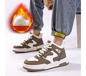 Zapatillas de deporte de invierno con forro de piel sintética para hombre, antideslizantes, suela gruesa, zapatos deportivos, zapatos deportivos con forro de felpa cálidos, zapatos deportivos de piel sintética para hombres 35 marrón