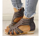 Zapatos de mujer Sandalias Zapatos de tacón bajo de verano Zapatos de gladiador de cuero PU Zapatos de lujo Diseñadores de mujer 36 beige
