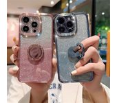 Funda magnética con anillo y lente todo incluido para iPhone 13 con purpurina y diamantes de imitación de diosa - Compatible con iPhone 13 Pro Max iPhone 14 oro rosa