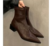 Botas gruesas hasta el tobillo para mujer, zapatos de punta puntiaguda y tacón medio, tendencia de invierno para mujer, botas de nieve góticas Chelsea para mujer, botas de moto 35