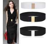 Cinturón elástico para mujer, banda de moda, cinturones anchos, cinturón de cintura con hebilla para mujer, corsé, accesorios de decoración blanco