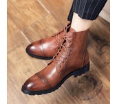 Botas de hombre con punta de ala, de vestir, formales, de cuero marrón, estilo brogue, para esmoquin, para bodas, para motocicleta, informales, negras EU:38 negro