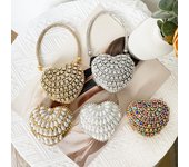 Mini bolso de noche con cadena en forma de corazón y piedras con incrustaciones de diamantes Mini