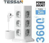 TESSAN-Torre de regleta Vertical, múltiples salidas con Cable de extensión USB de 2M, enchufe EU KR, toma de corriente, protección contra sobretensiones para el hogar 8 Outlet & 3 USB Ports gris
