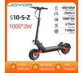 Patinete eléctrico JOYOR S10-SZ con batería de 60 V y 18 Ah, motor dual de 1000 W, neumáticos de 10 pulgadas, velocidad máxima de 65 km/h y autonomía de 70 a 85 km. negro
