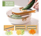 Picadora de verduras multifuncional 14 en 1 de acero inoxidable, cortadora manual de patatas, ralladora y utensilios de cocina. verde
