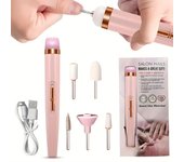 Pulidora de uñas eléctrica, pulidora de uñas portátil recargable, juego de manicura y pedicura profesional de bajo ruido color rosa