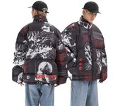 Chaqueta estilo hip hop con burbujas para hombre y mujer, parka estilo anime japonés, ropa de calle, abrigo acolchado de invierno estilo harajuku, abrigo cálido tipo parka para hombre y mujer M negro
