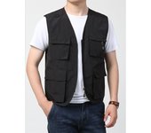 Chaleco de pesca de verano para hombre con múltiples bolsillos ocio al aire libre montañismo fotografía chaqueta de hombro L gris