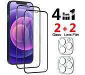 4 en 1 [2 lentes de cristal + 2 cristales de pantalla] Protector de pantalla completa Película de vidrio templado para Apple iphone 15 14 13 12 11 Pro Max Promax Plus mini For iphone 15 Pro Max negro