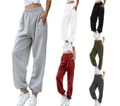 Pantalones casuales de mujer, moda, cintura alta, pantalones deportivos casuales, pantalones con cordón para mujer S gris claro