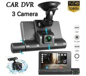 Cámara de salpicadero DVR para coche de 4 pulgadas, grabadora de vídeo de 3 lentes, Carplay, DVR, espejo, caja negra, pantalla táctil IPS 1080P HD, accesorios para coche 3 Cameras