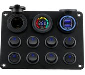 Interruptor de botón Universal para coche, cargador USB Dual de 12-24V, Panel de interruptor de palanca de disyuntor de 8 bandas azul