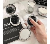 Mini peine plegable portátil 2 en 1, espejo con cojín de aire, peine plateado para el cabello, cepillo de bolsillo para viaje, herramienta de maquillaje, regalo C