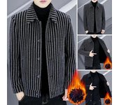 Chaqueta de hombre Cuello vuelto Manga larga A rayas Un solo pecho Cárdigan grueso y cálido Suelto Tallas grandes Longitud media Casual Estilo de negocios Abrigo de hombre 3XL gris