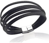 Les Trésors De Lily [I8062] - Bracelet acier mixte 'Peaceful' noir / acier - 6 rangs 3 mm negro