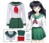 Conjunto de 4 Uds. De disfraz de Cosplay de Anime, uniforme de InuYasha Kagome Higurashi para mujeres y niñas, camisa, falda, traje de Halloween, Carnaval, disfraz de Cosplay para adultos XS