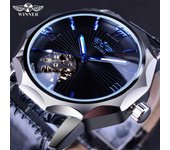 Winner-reloj mecánico automático para hombre, esfera con mecanismo a la vista, diseño geométrico, océano azul, marca superior de lujo, mecánico, a la moda blanco
