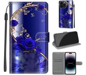 Funda tipo libro con marco de fotos y billetera de cuero PU con mariposa dorada y rosa azul para iPhone Samsung Huawei Honor Xiaomi Redmi Oppo Sony Motorola Nokia Google Sony Xperia 5 IV azul