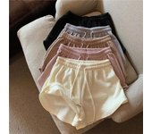 Pantalones cortos de verano para mujer, pantalones cortos elásticos de encaje con cordón de pierna ancha para el sudor, pantalones cortos para correr, pantalones deportivos grandes informales sueltos S negro