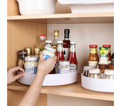 Organizador de gabinete giratorio de 360 ​​grados, bandeja de almacenamiento giratoria para cosméticos, cocina, baño, estante redondo antideslizante para especias, bandeja de almacenamiento para mesa blanco
