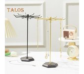 Organizador de collares giratorio de 360 grados con ganchos, base estable, expositor multiusos para collares y pulseras, antienredos. negro