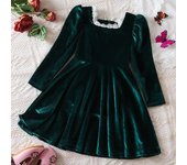 Vestidos de otoño e invierno para niñas, nuevos vestidos de princesa con escote de encaje francés, vestidos de fiesta de cumpleaños, Navidad y Año Nuevo de manga larga para niños 90cm verde