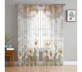 Cortinas para ventana de tul con flores de tulipanes Vintage rústico para sala de estar, cocina, tratamientos de ventana modernos, cortinas de gasa 135W x 114H(cm)