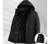 Chaquetas de longitud media cálidas a prueba de viento de invierno para hombre Abrigo con capucha informal de negocios nuevo con forro de piel sintética extraíble Prendas de vestir acolchadas gruesas para hombre L negro