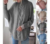 Mujer Otoño Invierno Suéter De Punto Grueso Suelto Cuello Alto Protección Del Cuello Suelto Manga Larga Manga Dolman Jersey Resistente Al Frío Señora Suéter M color rosa