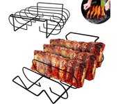 Parrilla antiadherente para costillas de barbacoa, parrilla para filetes de barbacoa, de acero inoxidable, para costillas de pollo y res, color negro, para ahumador a gas, herramientas para barbacoa