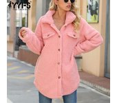 Chaquetas y abrigos de cuello tipo polo de manga larga con estampado de colores sólidos informales a la moda para mujer de YYFS para otoño e invierno S color rosa