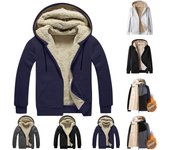 Abrigo cálido de invierno para hombre, cárdigan de lana de cordero con capucha, chaqueta gruesa de lana, sudadera con capucha informal, abrigo con capucha de felpa L negro