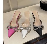 Zapatillas de mujer con lazo de cristal y nudo, puntiagudas, sin cordones, blancas, de tacón alto y fino, para exteriores, para bodas 5